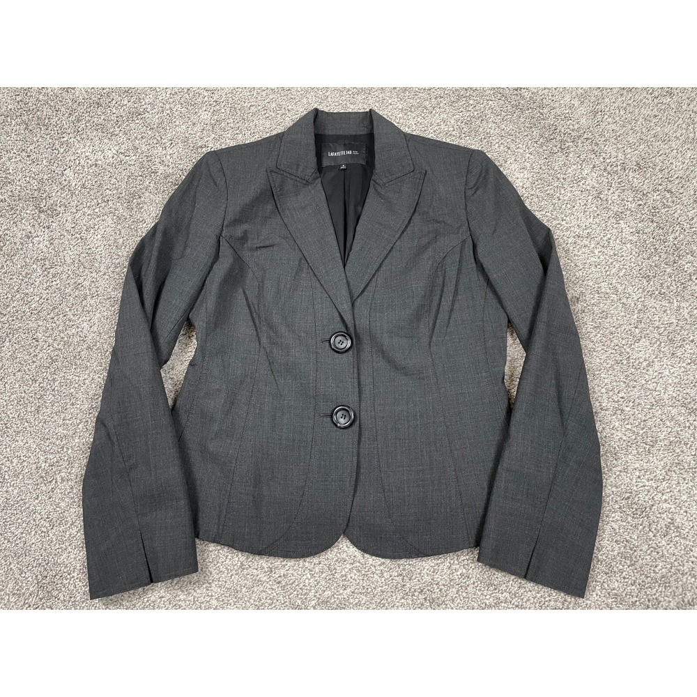 Lafayette 148 Blazer Womens 4 Gray Wool 2 Button Dark Academia Classic Business
